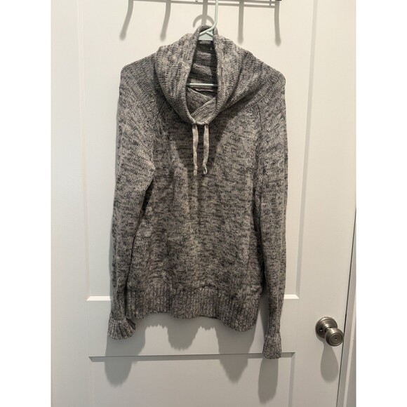 Athleta Traverse City Merino Wool Cowlneck Sweater Large Drawstring Gray Heather - Picture 2 of 6